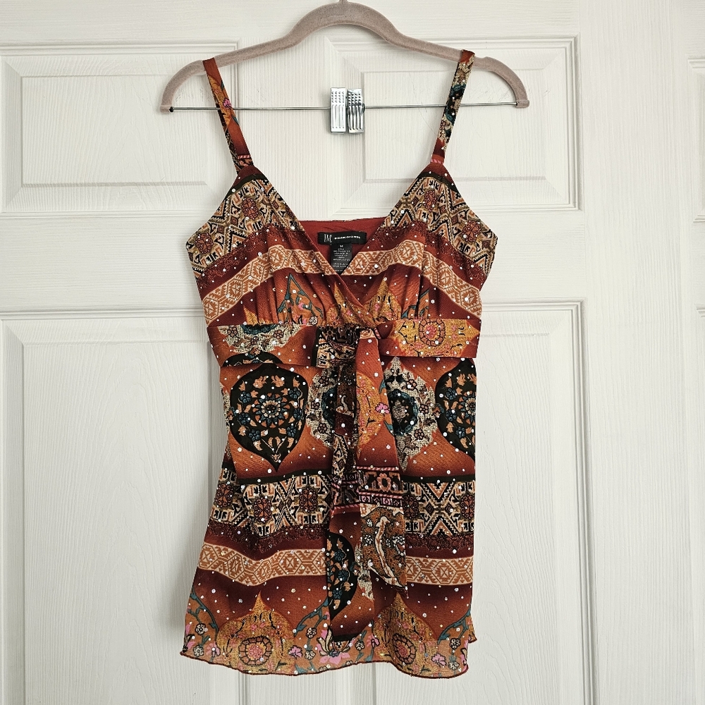 INC International Concepts Rust Multi-Print Tie-Front Camisole 00s Baddie
